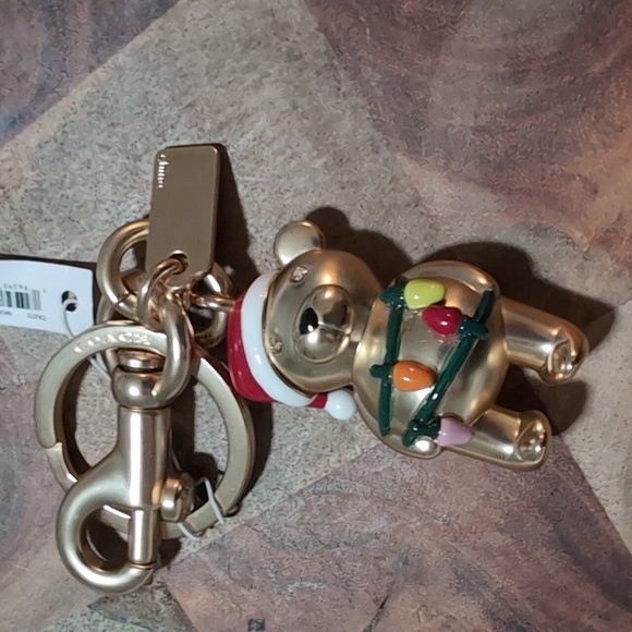 Coach 3D Christmas Lights Sparkle Eye Bear Bag Charm Split Key Ring & Gift Box - Picture 6 of 6